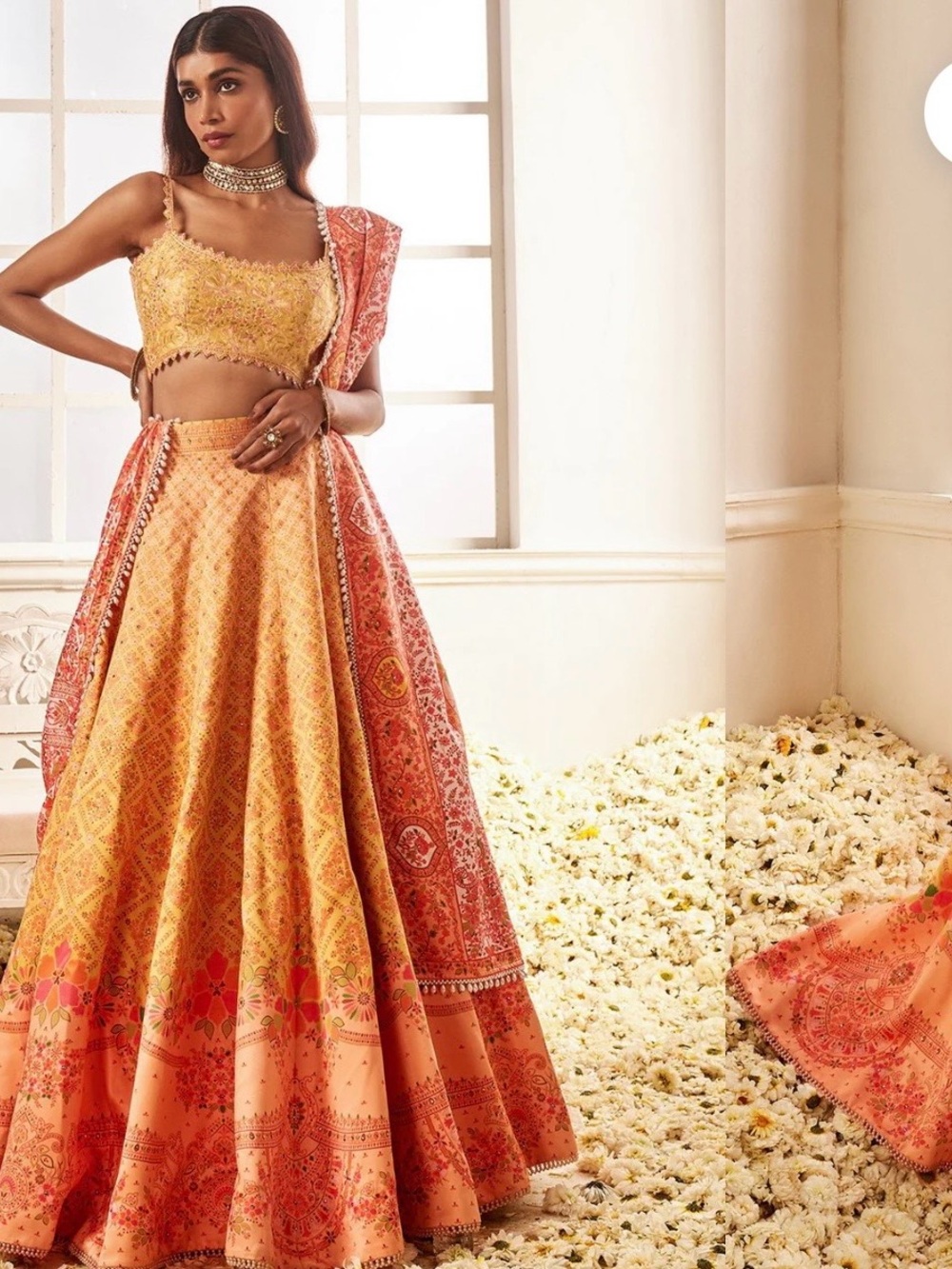 Yellow & Orange Embroidered Lehenga Set
